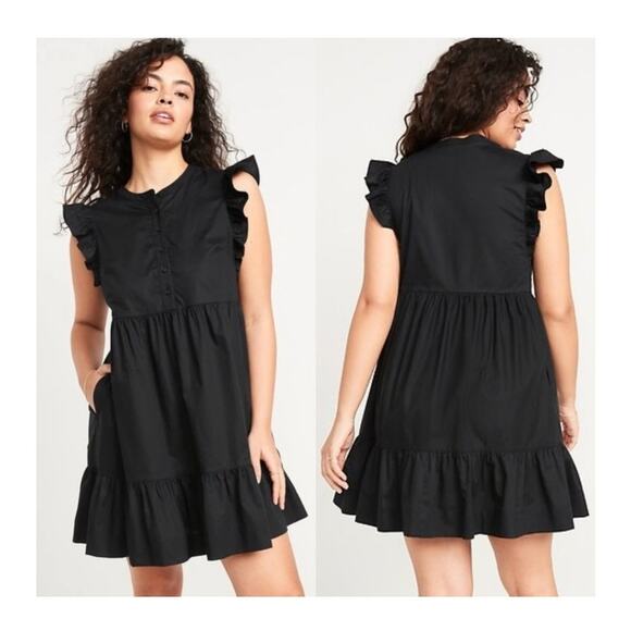 Old Navy Ruffle-Sleeve Cotton-Poplin Mini Shift Dress - Picture 1 of 11